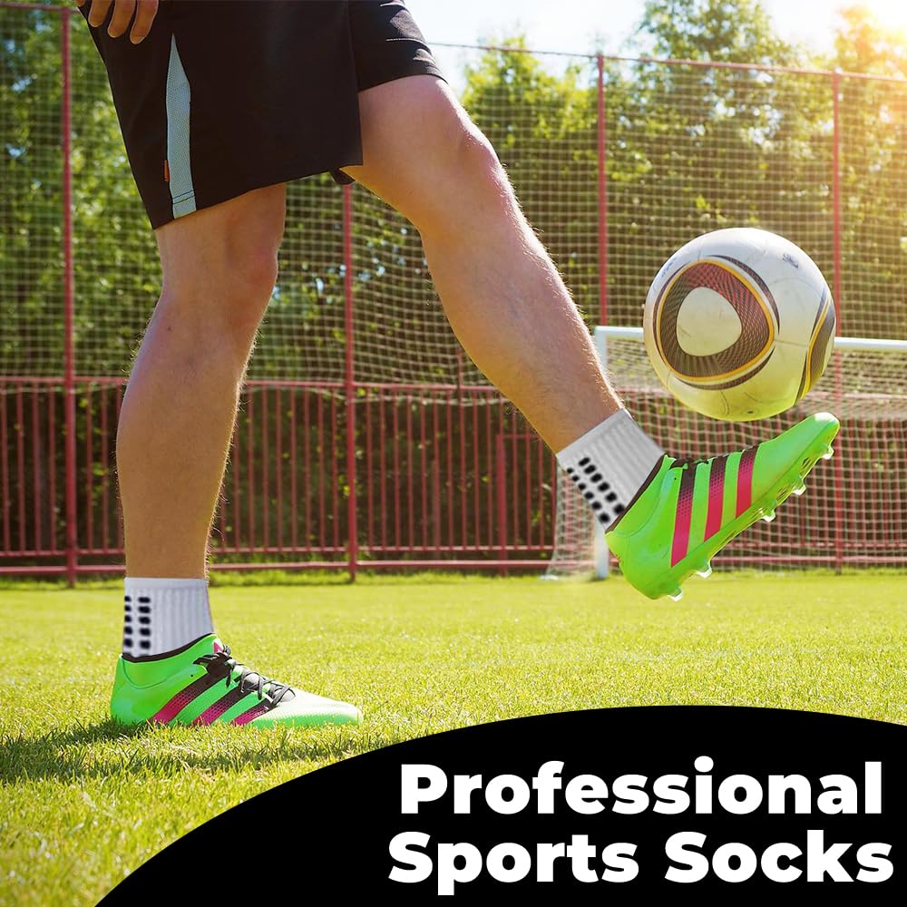 BAIBERRI 5 Pack Men's Soccer Socks Anti Slip Non-Slip Grip Pads for Football Basketball Sports Grip Soccer Socks（White）