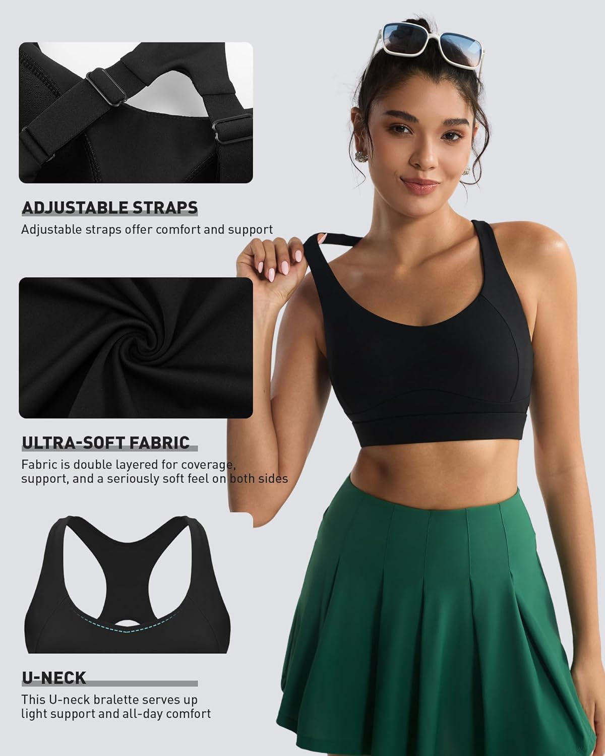 RUNNING GIRL High Support Sports Bra - Adjustable Straps & Sewn-In Pads for Women | Comfortable Workout Gear