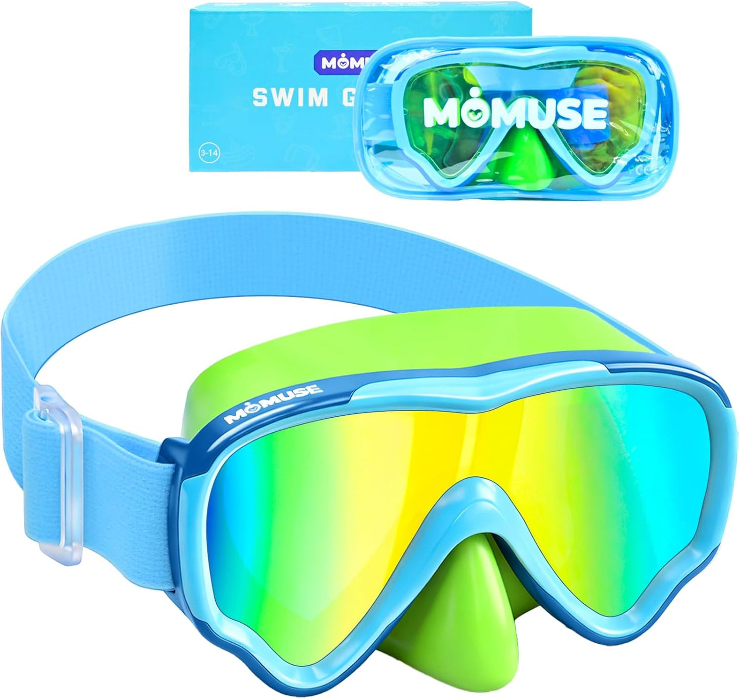 MOMUSE Kids Swim Goggles - Soft Fabric Strap, 3D No-Leak Design & UV Protection for Ages 3-14