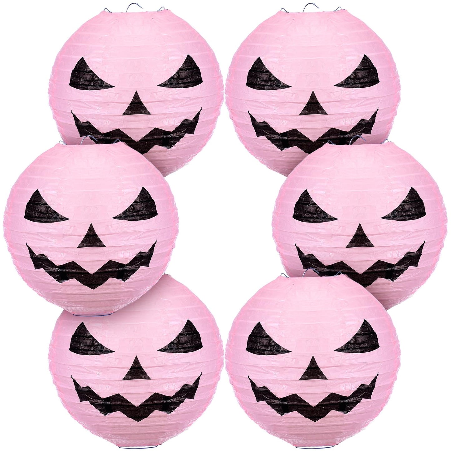 Riakrum 6 Pcs 8 Inch Halloween Jack O Paper Lantern Decoration Halloween Pink Pumpkin Paper Lantern Hanging for Indoor Outdoor Garden Party Decoration