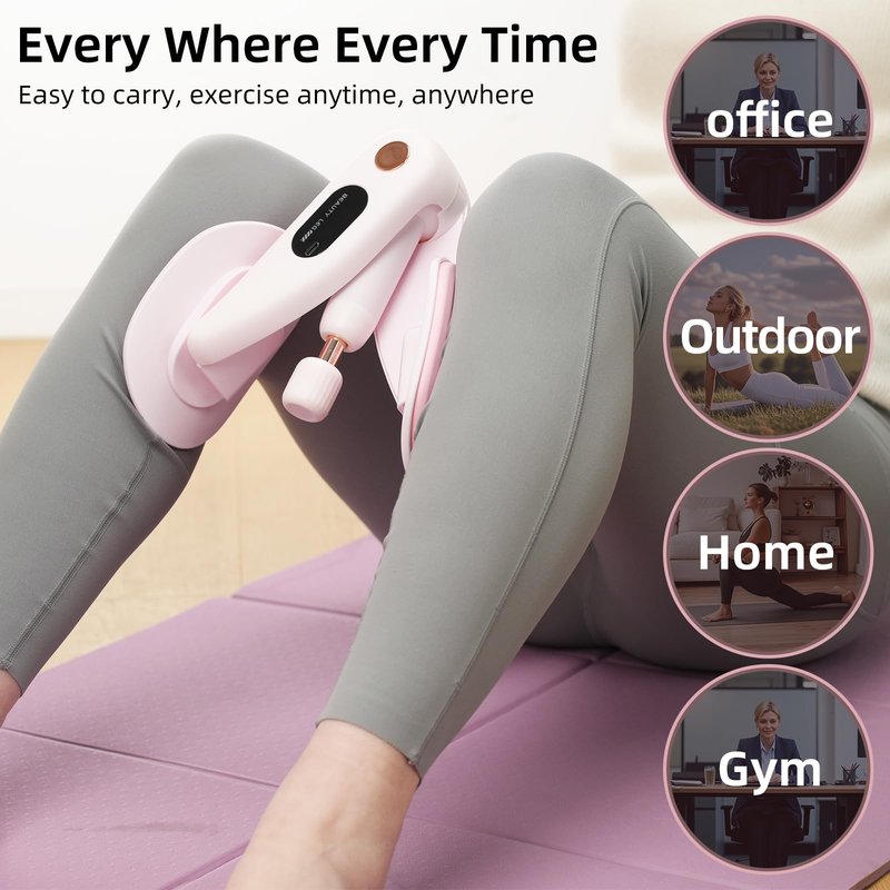 Thigh Trainer Thigh Hip Trainer Kegel Exerciser 36 LB, Leg and Inner Thigh Strength Exercise Equipment, Hip Shaper Trainer Machine，Pink