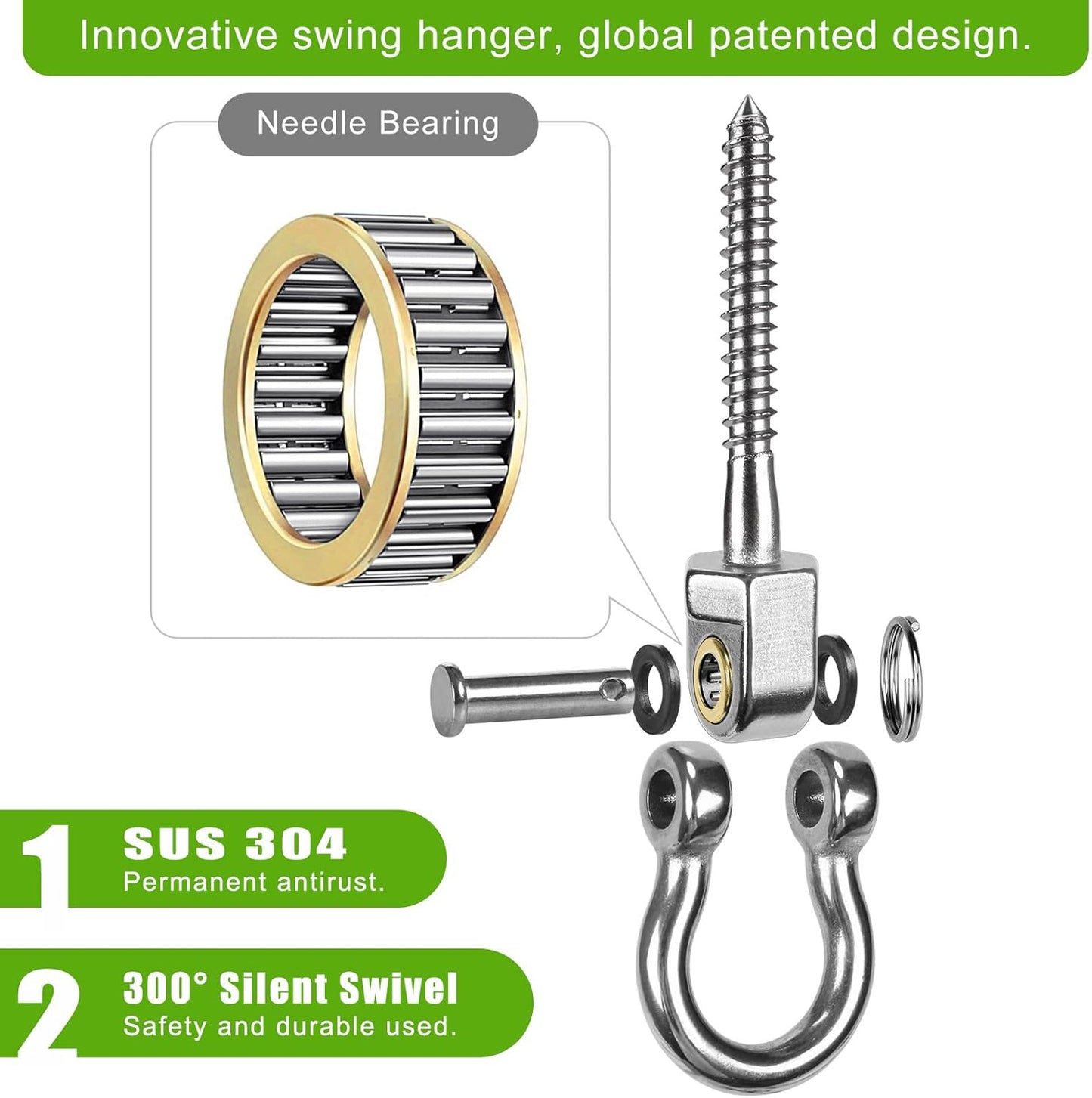 BeneLabel Heavy Duty Swing Hangers - 2-Pack Stainless Steel 304 Brackets for Indoor/Outdoor Use | 1500LB Capacity