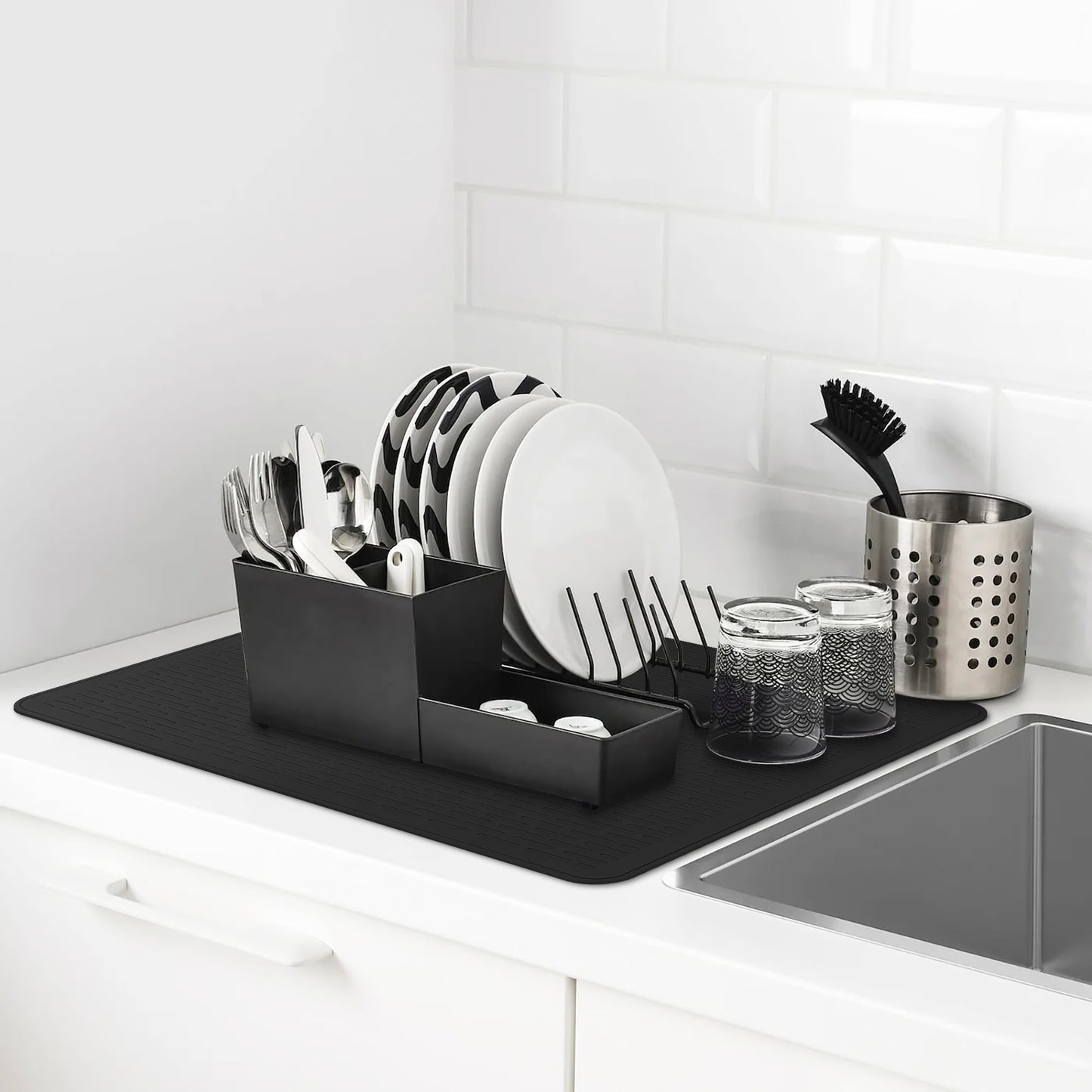 Stove Top Cover for Electric Stove - Food Grade Ceramic Stove top Cover,Silicone XXL Dish Drying Mat, Glass Cooktop Covers, Flat RV Range top Mats (Black,28x20)