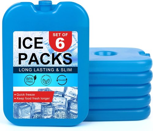 LotFancy Ice Packs - Reusable Freezer Packs for Coolers & Lunch Boxes | Slim Blue, Long-Lasting & Refreezable