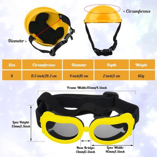Frienda Dog Helmet & Goggles - UV Protection Sunglasses & 4-Inch Padded Motorcycle Helmet for Small Dogs (Yellow, S)