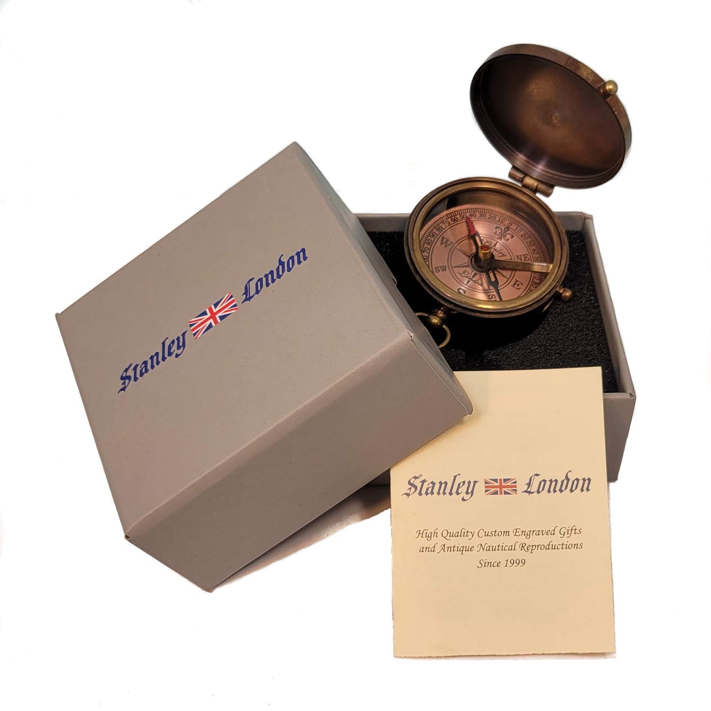 Personalized Antique Brass Pocket Compass with Custom Engraving – Engraved Compass Gift for Graduation, Father’s Day, Anniversary, Travel, or Family Heirloom – Optional Hardwood Box (Anniversary)