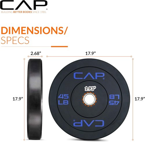 CAP Barbell Rubber Olympic Bumper Plate - Durable Weightlifting Plates | Various Sizes & Colors