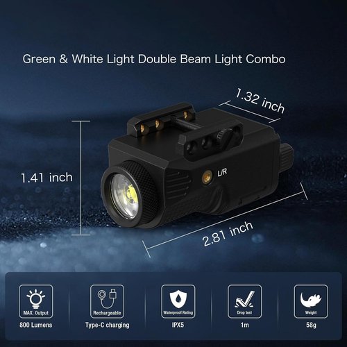 **Skiennix Pistol Laser Light Combo - 800 Lumens Green Laser Beam & Tactical Flashlight for Glock & Rifle**