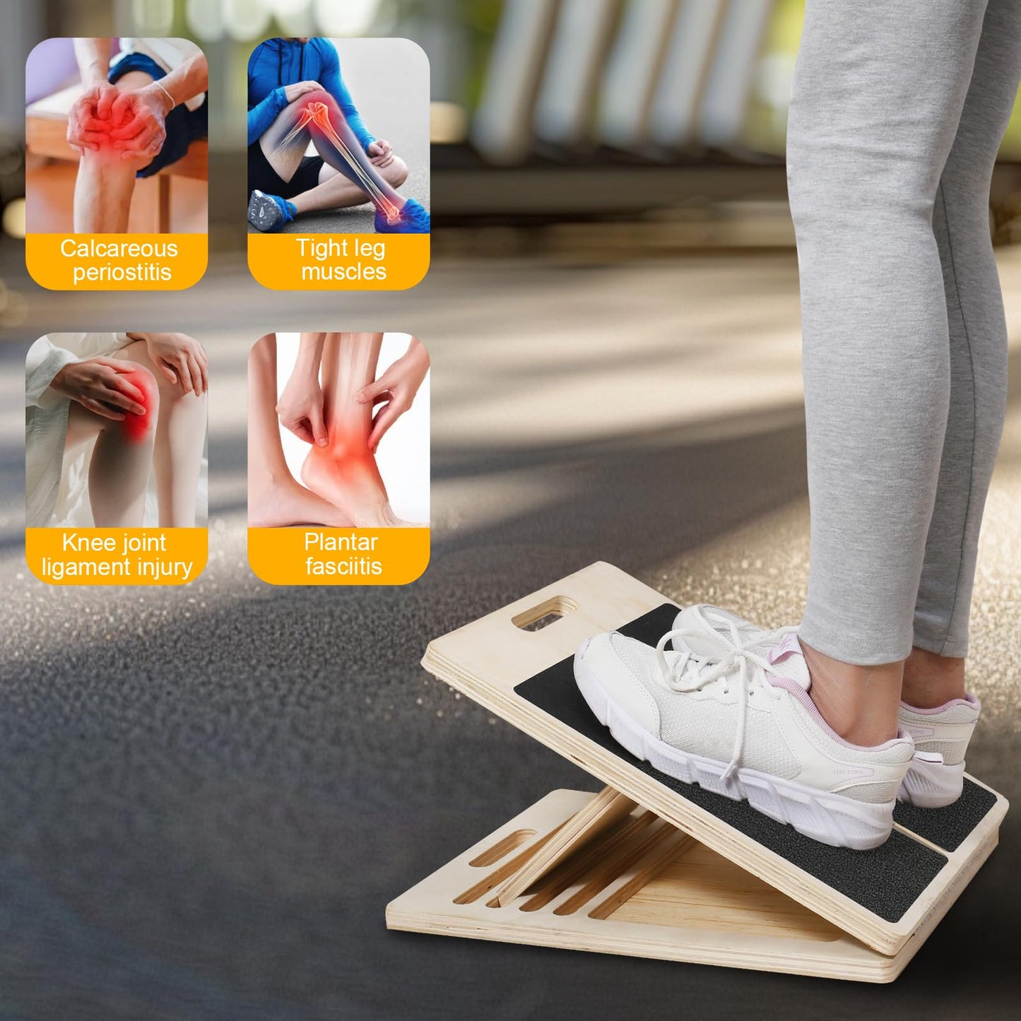 Portable Wooden Slant Board for Calf Stretching Squats Calf Stretcher with Training Poster, 300 Lbs Weight Capacity Calf Stretch Wedge for Leg, Knees, Heel, Ankle & Stretching