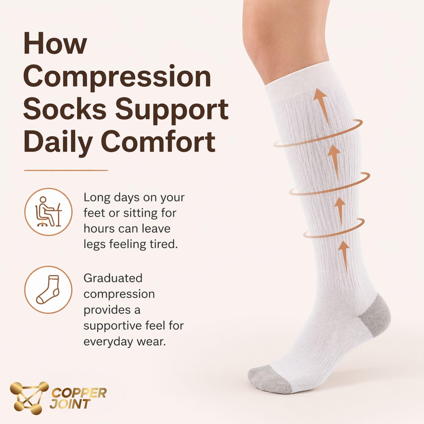 CopperJoint 15-20 mmHg Compression Socks for Women & Men, Knee High Graduated Compression Socks for All-Day Standing, Travel, Work, Running & Daily Support