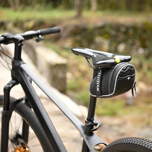 WOLFILIST Bike Seat Bag - Saddle Bag for Mountain and Road Bikes, Cycling Seat Pack with 3D Shell Design, Fits Under Seat (Black)