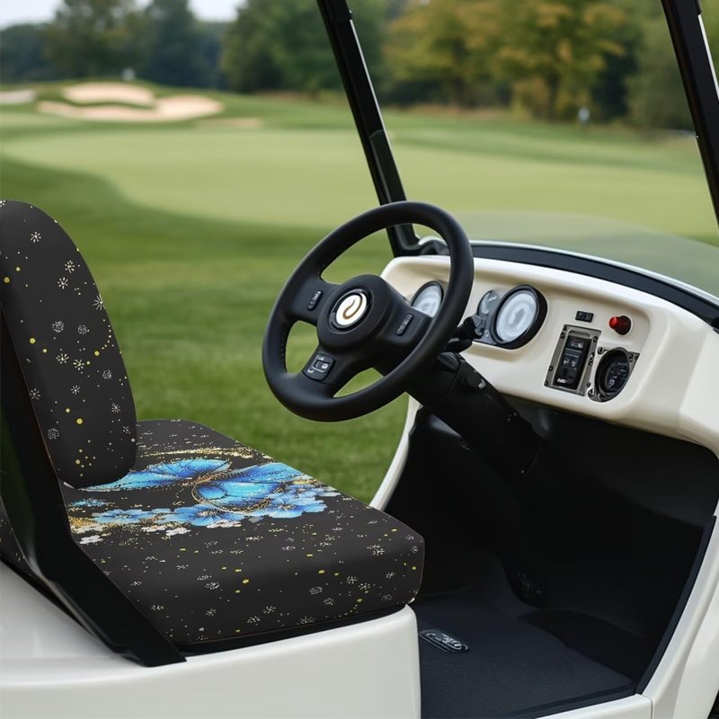 Pirexcny Starry Butterfly Print Golf Cart Seat Covers 2 Passenger Heavy Duty Golf Cart Seat Covers All Weather Club Car Seat Covers with Quick-Install Strap System for 2-Person Seats Golf Car