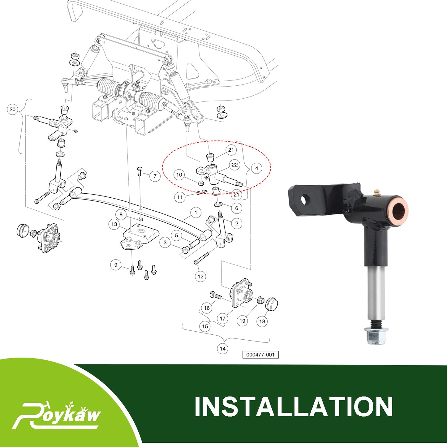 Roykaw Golf Cart Spindle Assembly for Club Car Precedent 2004-up Gas and Electric Models, Driver Side, Replaces OEM # 1022879-01, 1036387-01