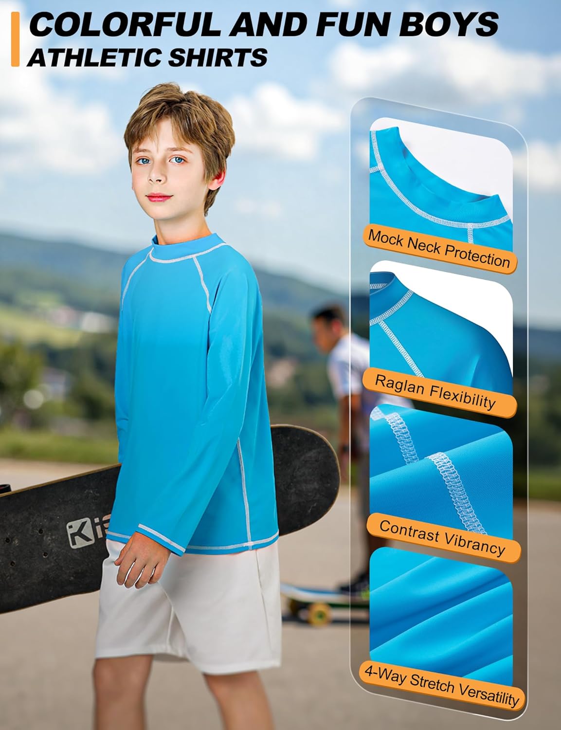 Skiennix Boys Rash Guard Swim Shirt - Long Sleeve UPF 50+ Sun Protection for Kids | Quick Dry Fishing & Beach Wear