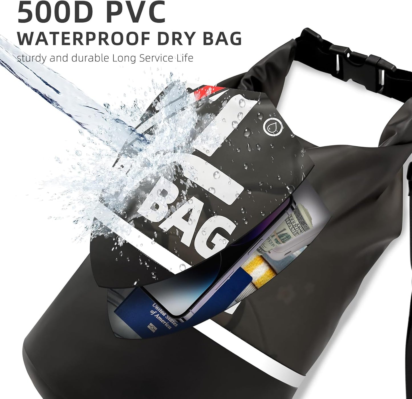 Skiennix Waterproof Dry Bag - 5L Lightweight Roll Top Storage Backpack with Reflective Phone Pouch | Ideal for Travel, Swimming, and Kayaking