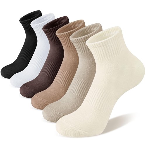 COZYOFFI Natural Ankle Socks for Women: 6 Pairs Cotton Running Athletic Socks