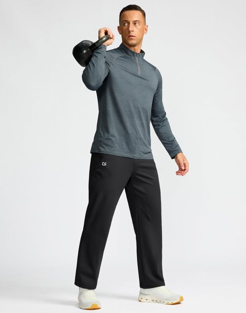 G Gradual Men's Fleece Lined Pants with 3 Zipper Pockets Water Resistant Winter Warm Hiking Pants Athletic Sweatpants for Men(Black,L)