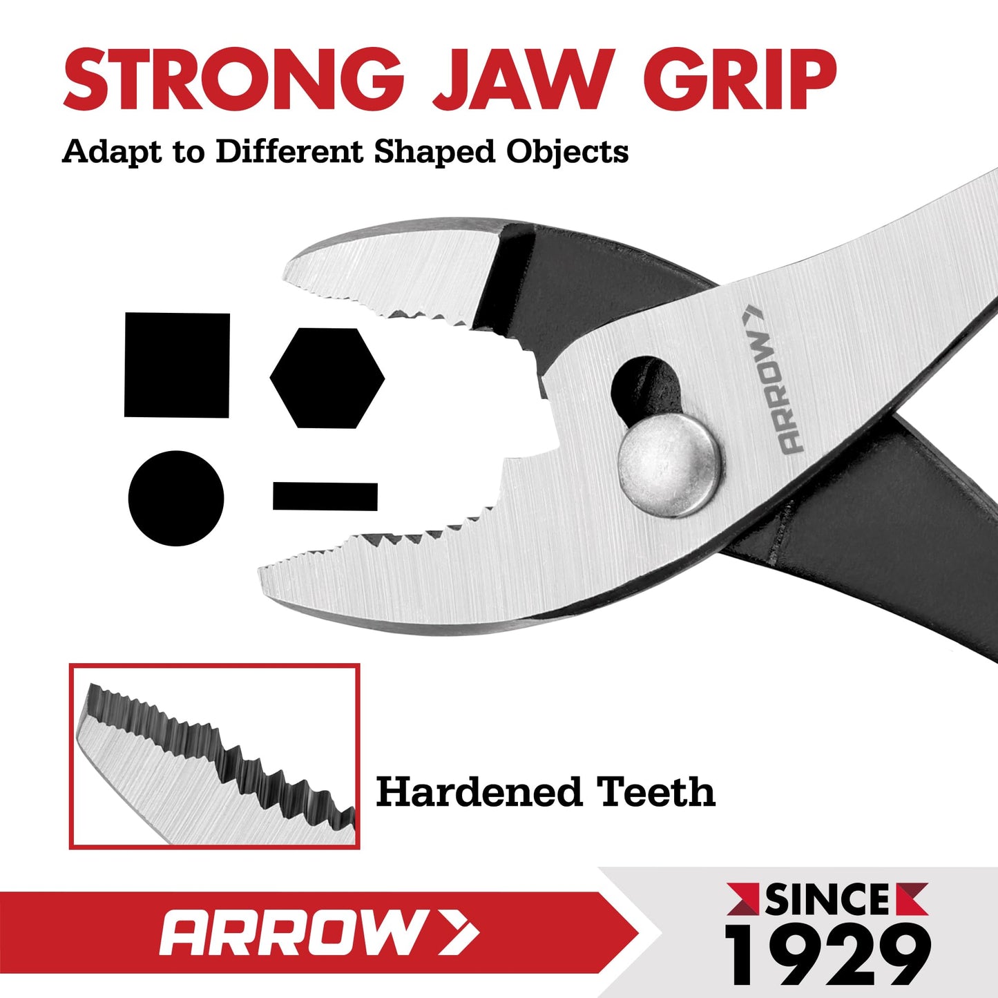 ARROW 8" Slip Joint Pliers, Pliers Tool with Thick Dip-Grip Handle, Strong Grip Jaws, High Carbon Steel, Pliers for Gripping, Loosening Nuts and Bolts, Cutting Steel Wire