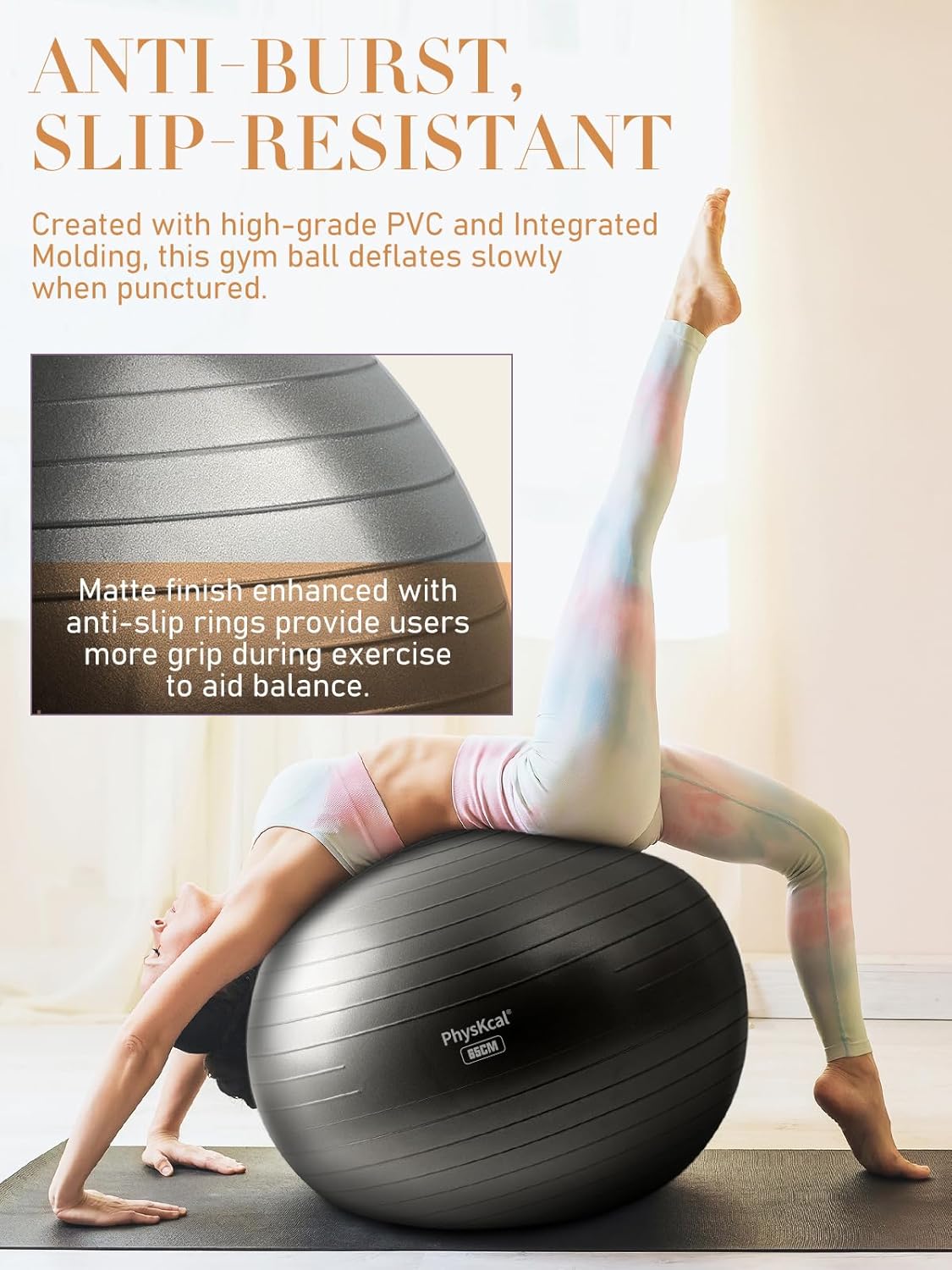 PhysKcal Yoga Ball | Fitness Exercise & Pilates Ball Set - 4 Sizes for Workout, Pregnancy & Therapy