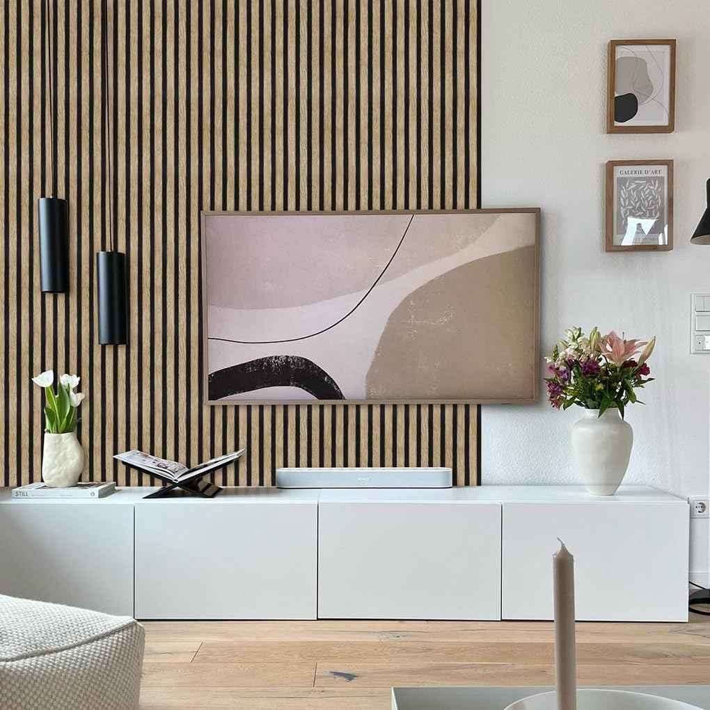 Arthome 17''x240'' Wood Slat Wallpaper,Peel and Stick Self Adhesive Wood Wallpaper PVC Vinyl Decorative Removable Wallpaper Waterproof Faux Wood Grating Stripe Contact Paper for Living Room Bedroom