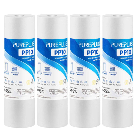 PUREPLUS 1 Micron 10" x 2.5" Whole House Sediment Home Water Filter Cartridge Replacement for Any 10 inch RO Unit, Culligan P5, Aqua-Pure AP110, Dupont WFPFC5002, CFS10, WHKF-G05, 4Pack