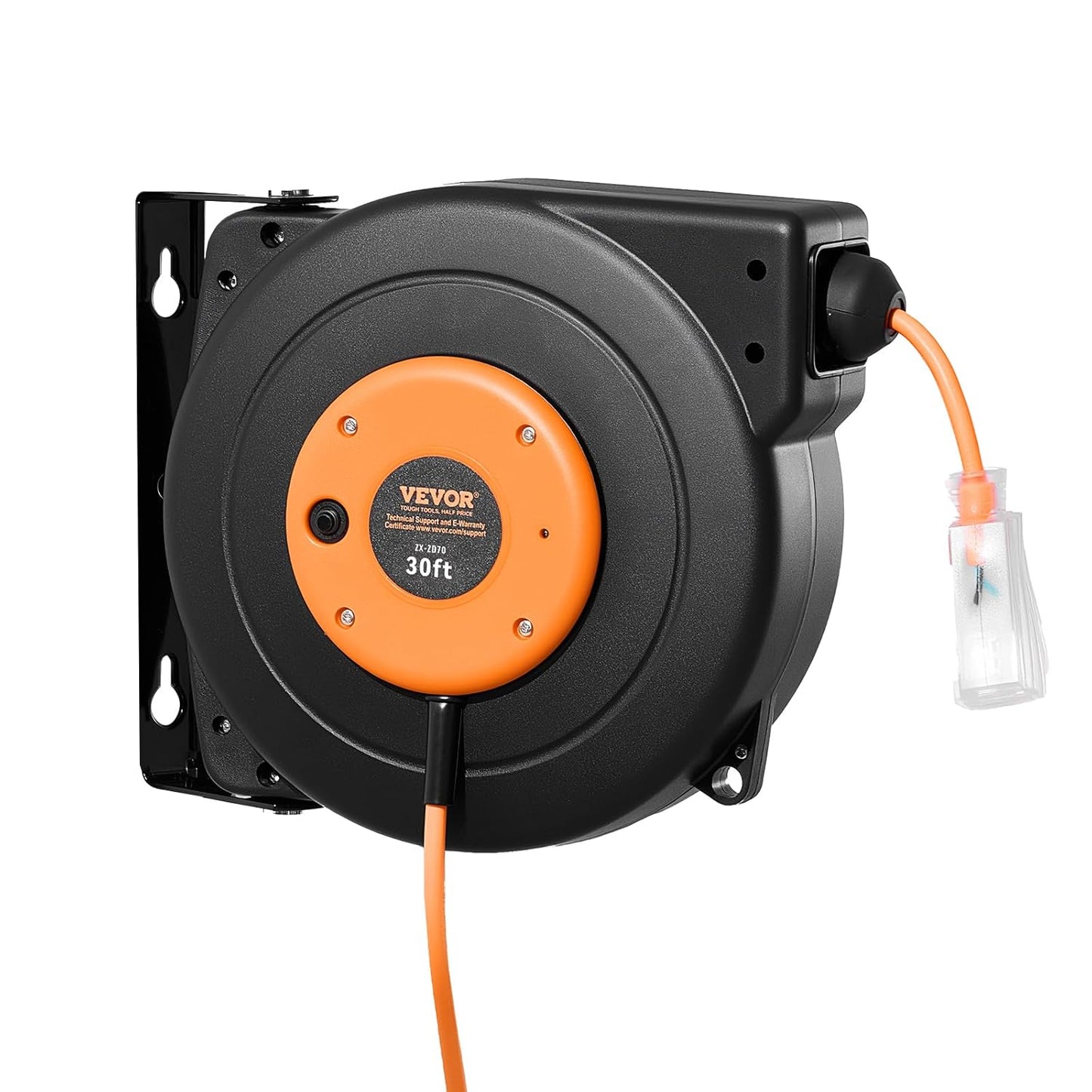 30 FT Retractable Extension Cord Reel - Heavy Duty 16AWG with Lighted Triple Tap Outlet & Circuit Breaker for Garage/Shop