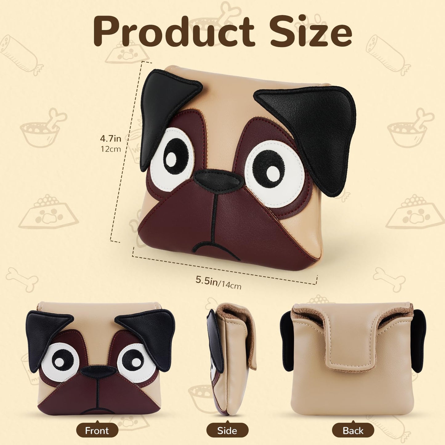 Big Crazy Golf Club Head Covers, Putter Cover with Strong Magnetic Closure, Driver Headcover, Square Mallet DF3 Putter Cover, Waterproof, Funny Design French Bulldog Pug Dog, Funny Golf Gift