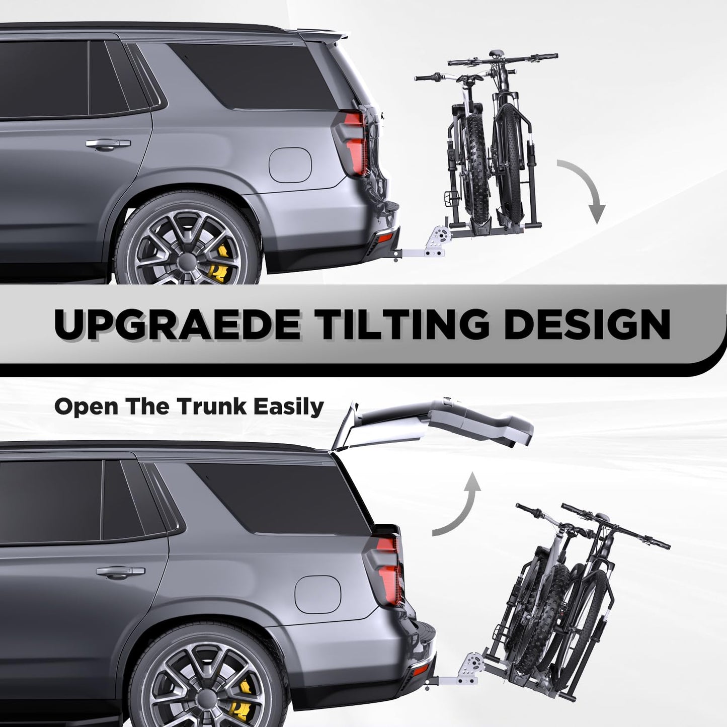 TANX Bike Racks for Ebikes,Fat Tire Bike Rack for Tow Hitch 2-Bike 200 lbs Capacity, Smart Tilting Platform for Standard E-Bikes, Fits 2-Inch Receiver