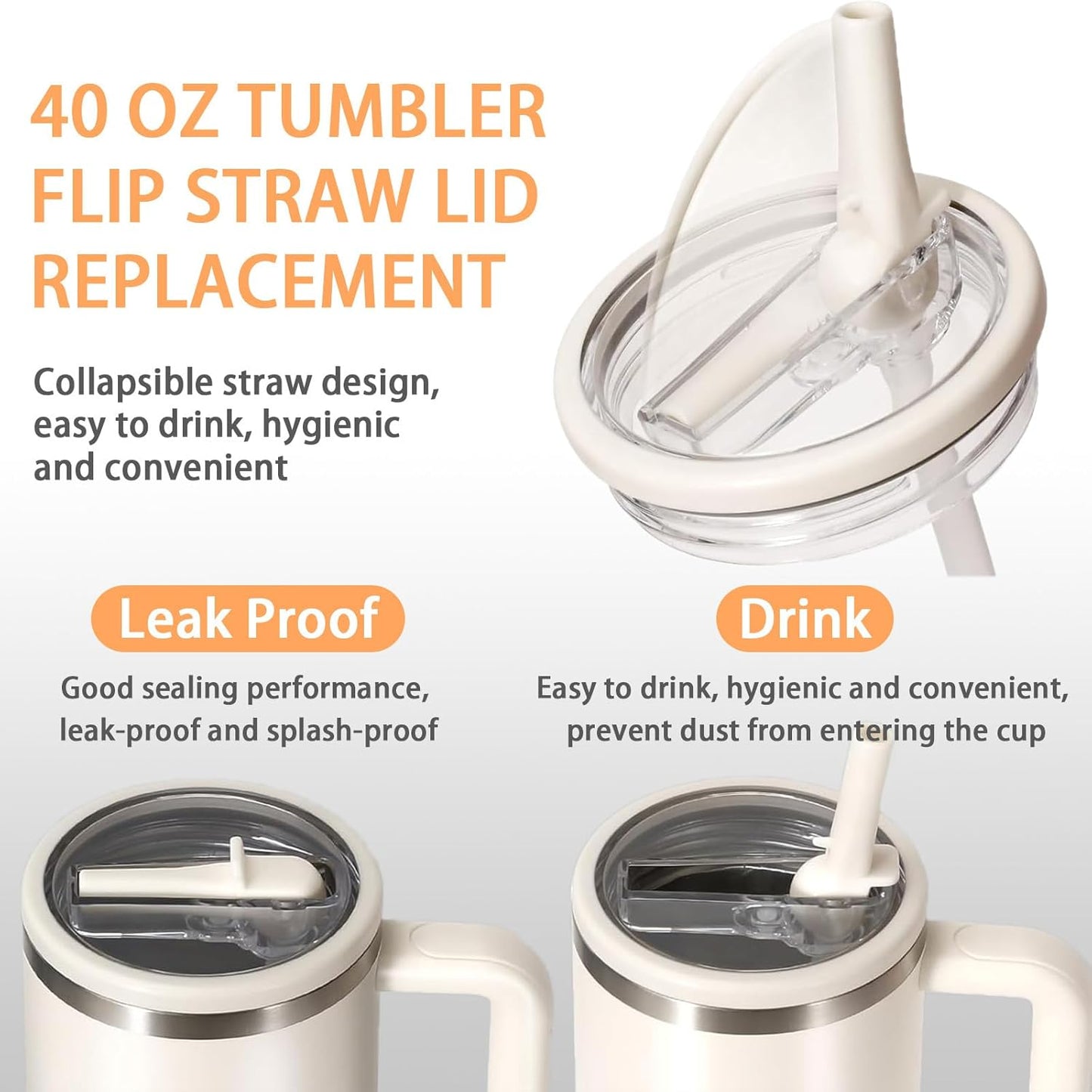 Stanley 40 oz Flip Straw Lid - Leak Proof Replacement for H2.0 Quencher | No Spill Design