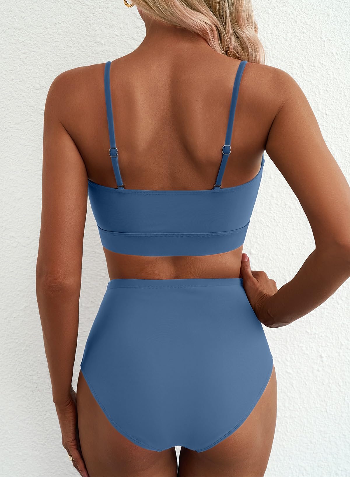 Herseas Women 2 Piece High Waisted Bikini Sets Seashell Metal Decor Push Up Swimsuiits Cutout Adjustable Spaghetti Straps Swimming Suits Pool 2026 Beach Outfits Sky Blue Medium