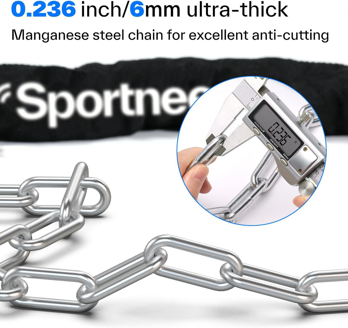 Sportneer High Security Bike Chain Lock - 6mm Thick, 3.2ft Long, Heavy Duty Anti-Theft Protection