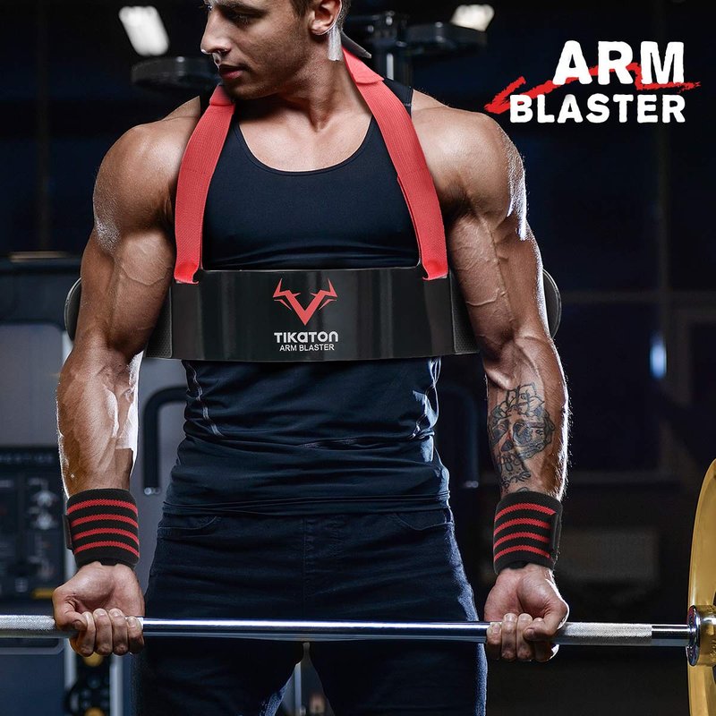 Tikaton Arm Blaster with Wrist Wraps for Biceps & Triceps, Adjustable Bicep Curl Support Isolator for Big Arms Bodybuilding & Weightlifting, Thick Aluminum Biceps Workout Equipment