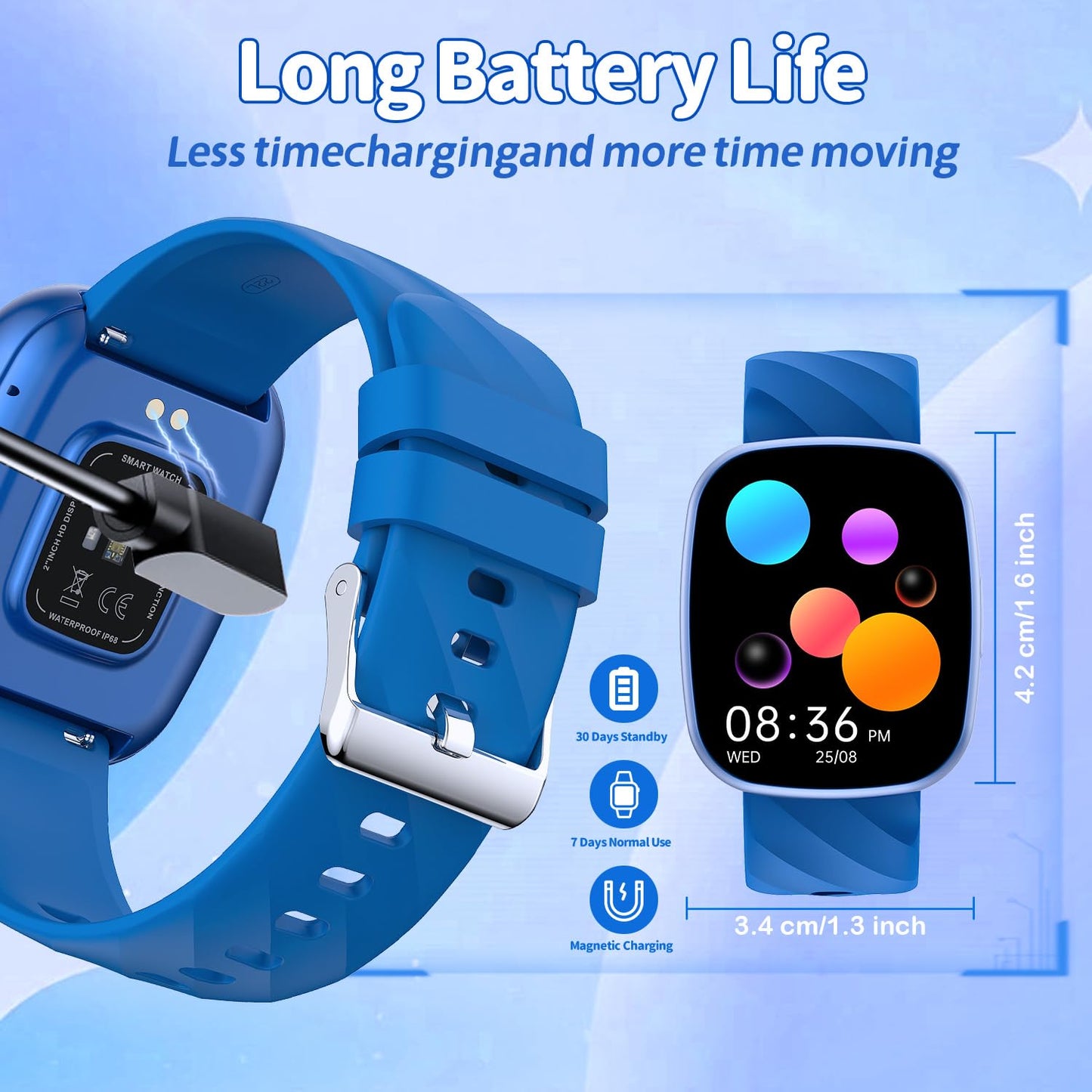 AYATAHA Kids Watch, Digital Watch for Boys Girls, IP67 Waterproof Games Fitness Tracker with 20+ Sport Modes, Sleep Monitor, Music, Games, Great Sports Watches Gift for Teens Kids (Blue)
