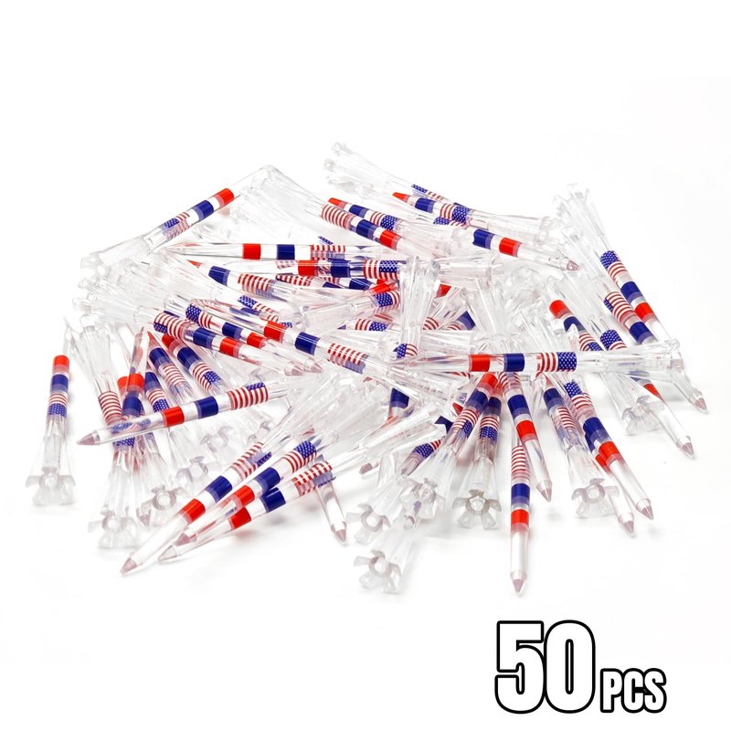 DURARANGE Elite Golf Tees - Transparent, Patriotic USA Flag Design, 5-Prong Anti-Slip, Enhanced Stability, 3-1/4" for Drivers, Durable PC Material, 50-Pack