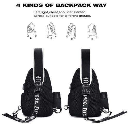 FEWOFJ Sling Bag for Boys with USB, Small Chest Pack with Side Pocket, Travel Shoulder Backpack(Astronaut)