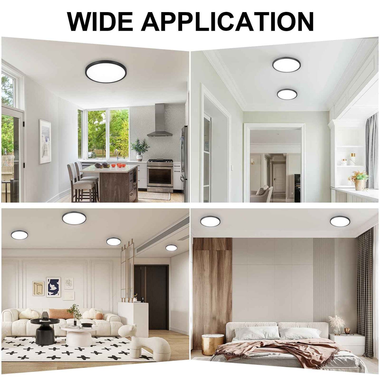 6Pack LED Flush Mount Ceiling Light: 12 inch Super Slim Dimmable & 5CCT (2700-6000K) Kitchen Lighting Fixtures Ceiling - 24W Black Low Profile Ceiling Lamp for Bedroom Garage Hallway
