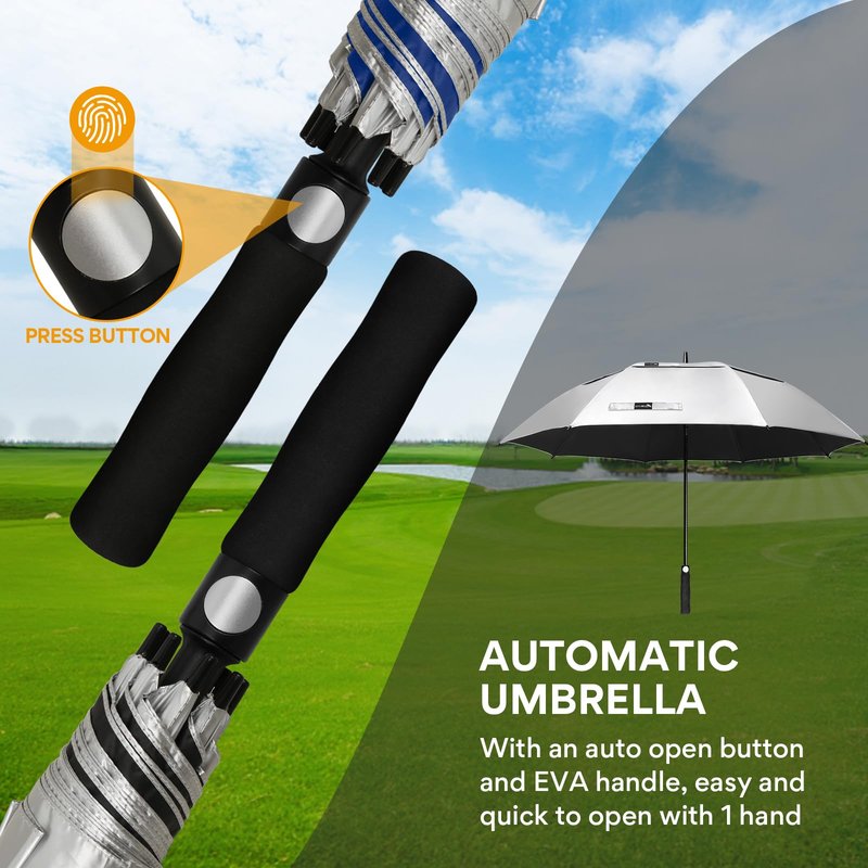ZOMAKE Large Golf Umbrella UV Potection,68 Inch UV Blocking SPF Umbrellas for Sun Protection Windproof Heavy Duty Vented Double Canopy(Silver,Black)