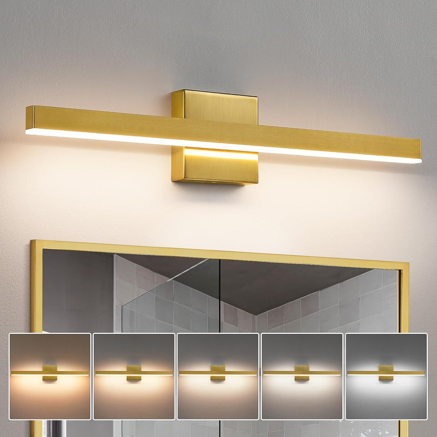 24-Inch Dimmable Gold Bathroom Vanity Light - Modern LED Bar Fixture for Over Mirror