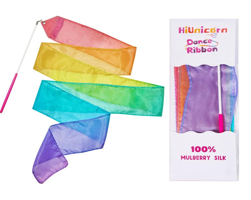 100% Silk Dance Ribbon Streamer Easter Gift Basket Stuffer for Little Toddler Girls 4 5 6 7 Year Old, Ballerina Princess Spring Toys Pastel Rainbow Play Silks Gymnastic Twirler Wand Birthday for Kids