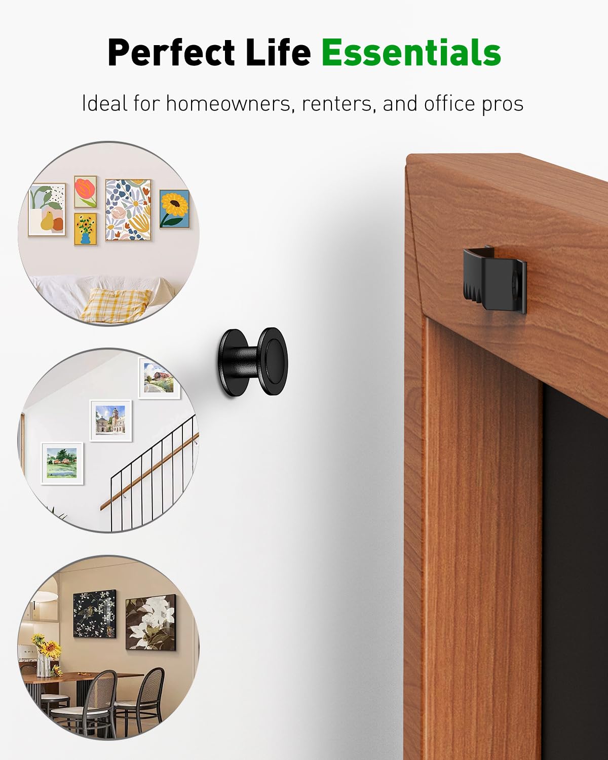 Uniclife 40 Pcs Thumb Tacks, Double Headed Picture Hangers, 4 Size Push Pins for Wall, Picture Hanging Nails, Long Wall Hooks for Pictures Photo Frame Tapestry and Decor, Black