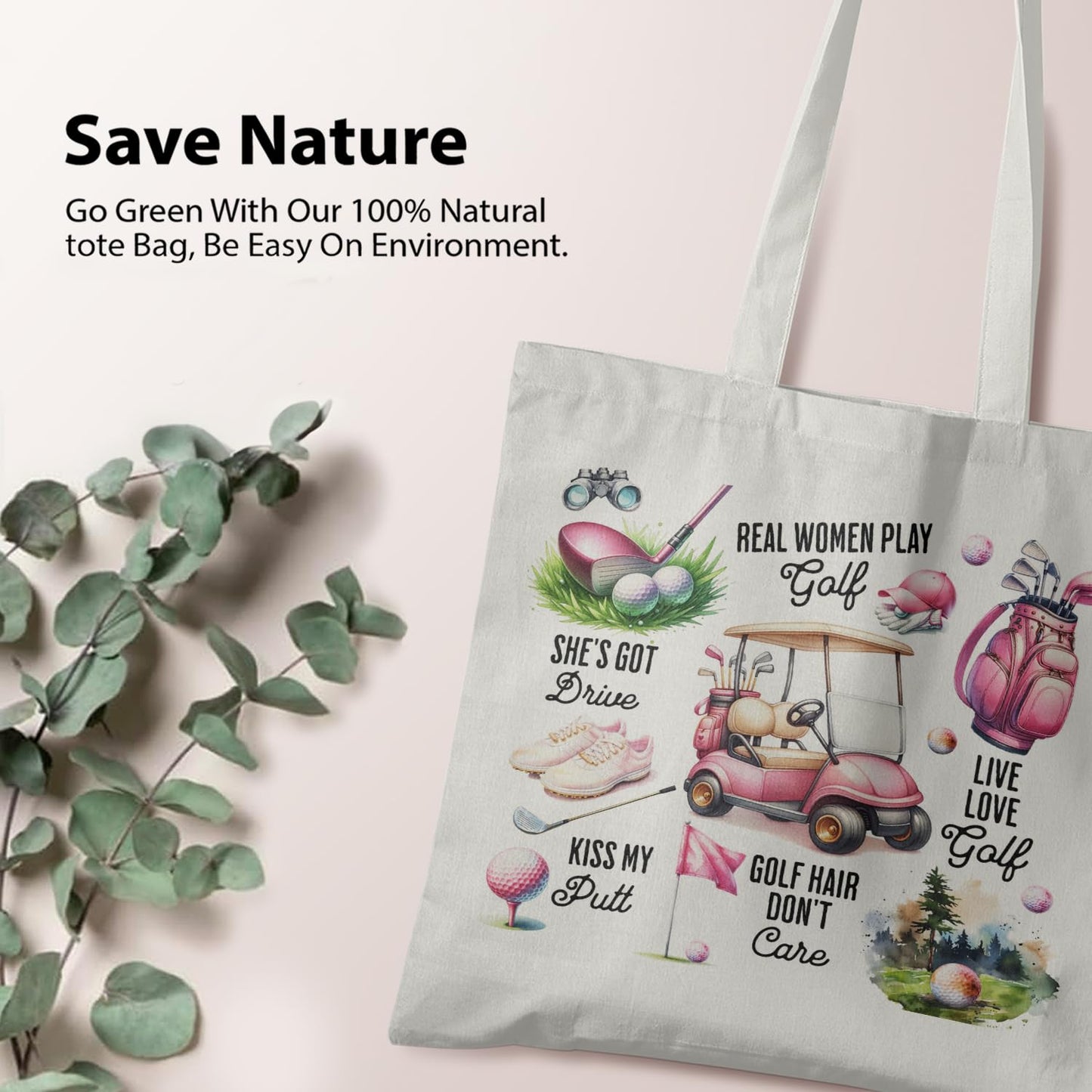 Veqzc Pink Canvas Golf Bag, Lovers Tote Bag for Women Golfers, Cart Bag, Club Golfing Team Player Gifts