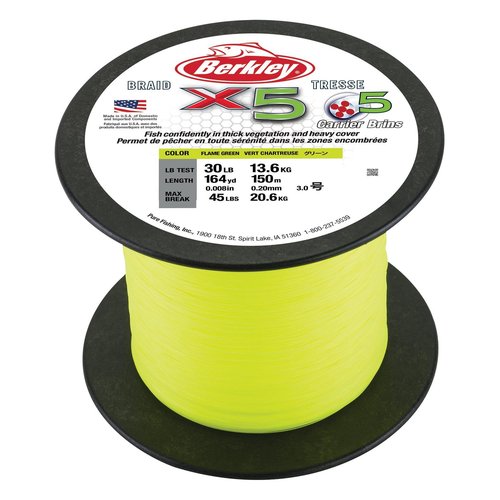 Berkley x5 Braid Superline, Low-Vis Green, 8-Pound Break Strength, 328yd Fishing Line, Suitable for Freshwater and Saltwater Environments