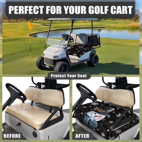 Yewattles Black Cute Snowman Golf Cart with 4 Pockets Seat Cover with Holes for 2 Passenger Portable Lightweight Anti-Hot Club Car Seat Towel Essentials Decorative Accessories Easy to Install