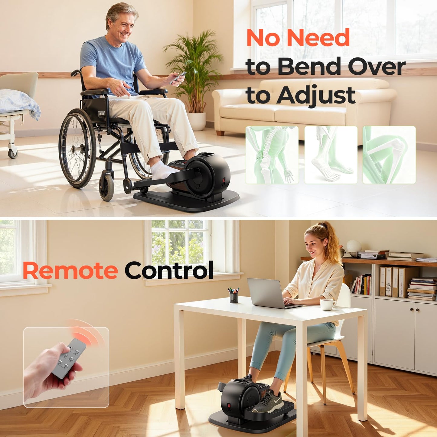 Under Desk Elliptical Machine,Motorized Elliptical for Seniors Fully Assembled with Remote Control, Compact and Portable,Dark Gray