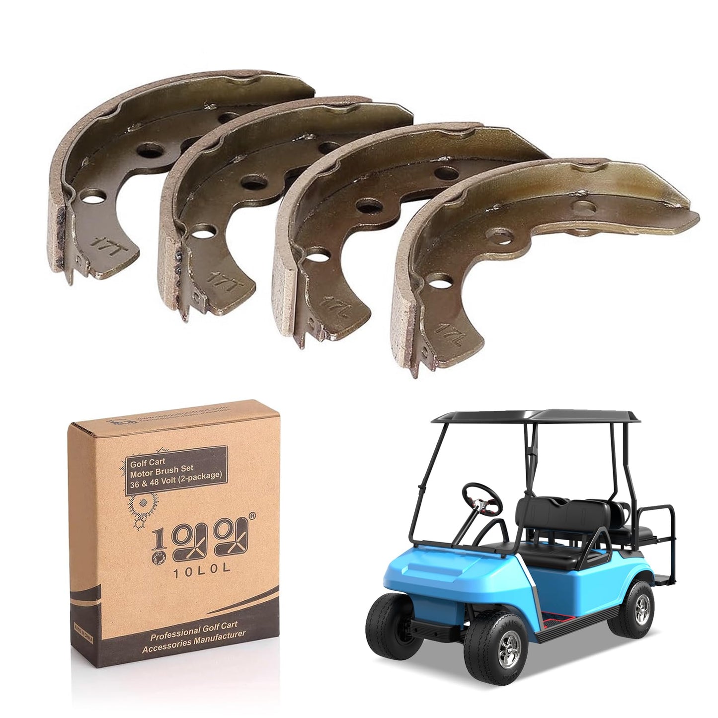 10L0L Golf Cart Brake Shoes Replacement Brake Pads Fits Club Car (1995-up) DS and Precedent Golf Cart 1018232-01 (2 Short, 2 Long)