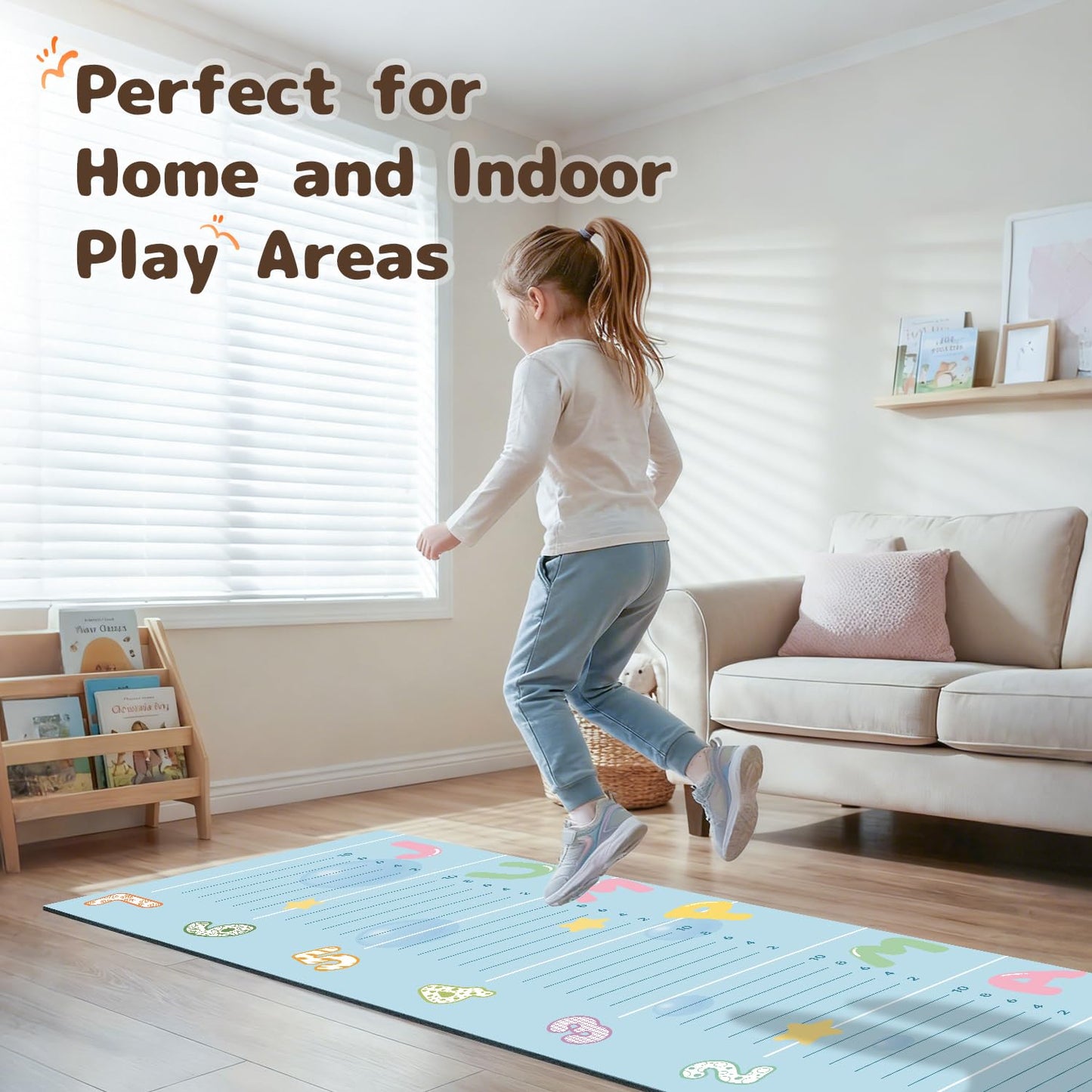 Jump Mat for Kids, Non-Slip Standing Broad Jump Training Mat with Measurement Marks and Carry Strip, Roll-Up Fitness and Activity Floor Jumping Pad for Home Workout, Jumprope, Yoga, Exercise