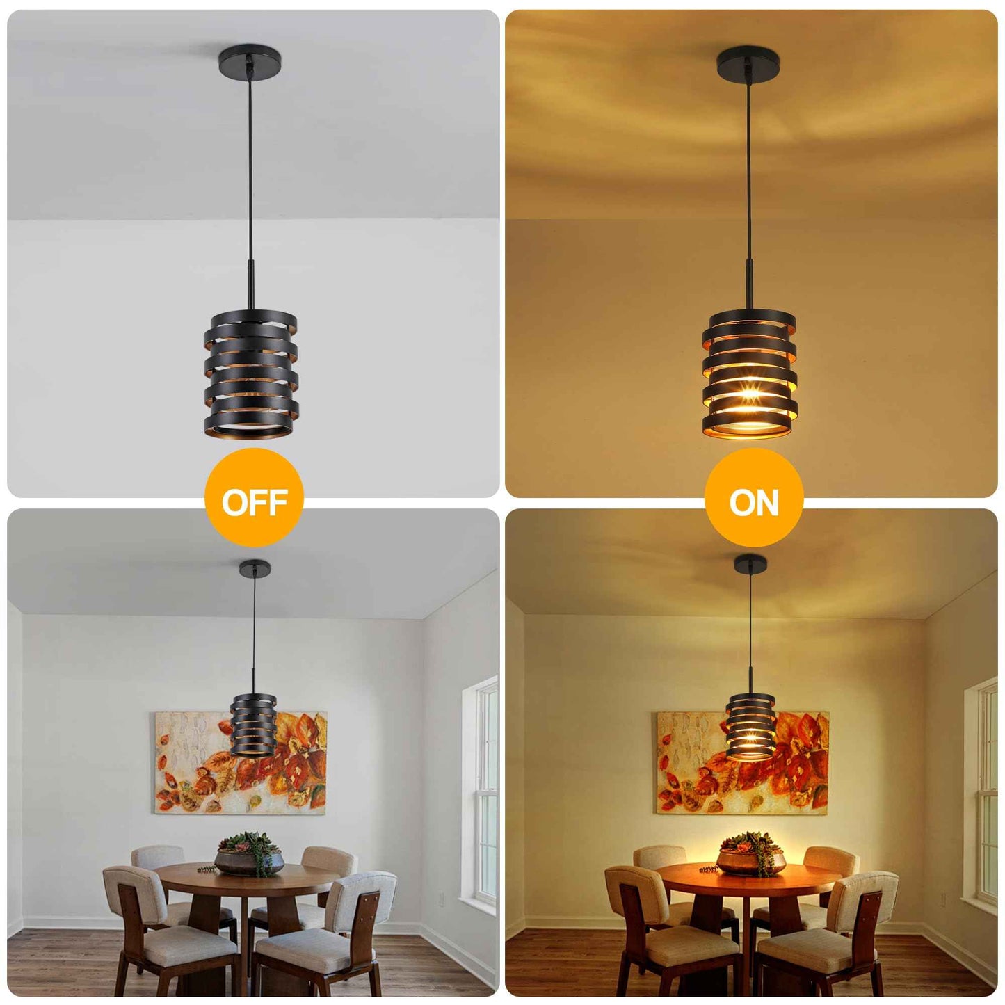 CNRATYE Modern Farmhouse Pendant Lights Kitchen Island, Industrial Multiple Rings Hanging Pendant Light Fixtures for Sink Bar Entrance Bathroom Hallway, Black with Gold Interior