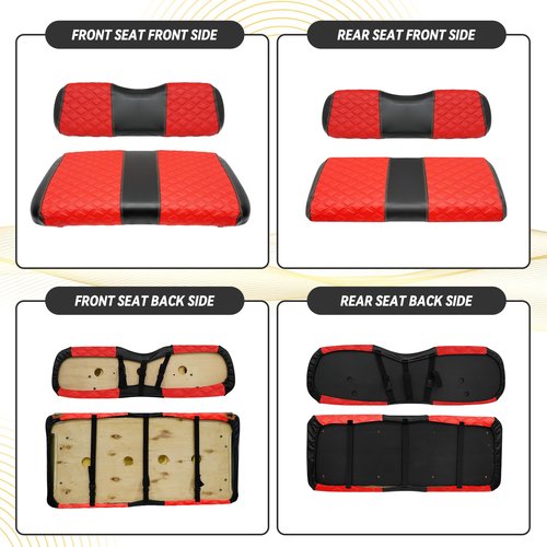 HANGKUNNEE EZGO TXT Seat Covers, EZGO TXT Golf Cart Seat Covers for 1994-2013 OEM Ordinary Seat, Marine Grade Vinyl Leather, Anti-Scratch/Anti-Fading/Easy to Install, Diamond/Red(4PCS/Front & Rear)