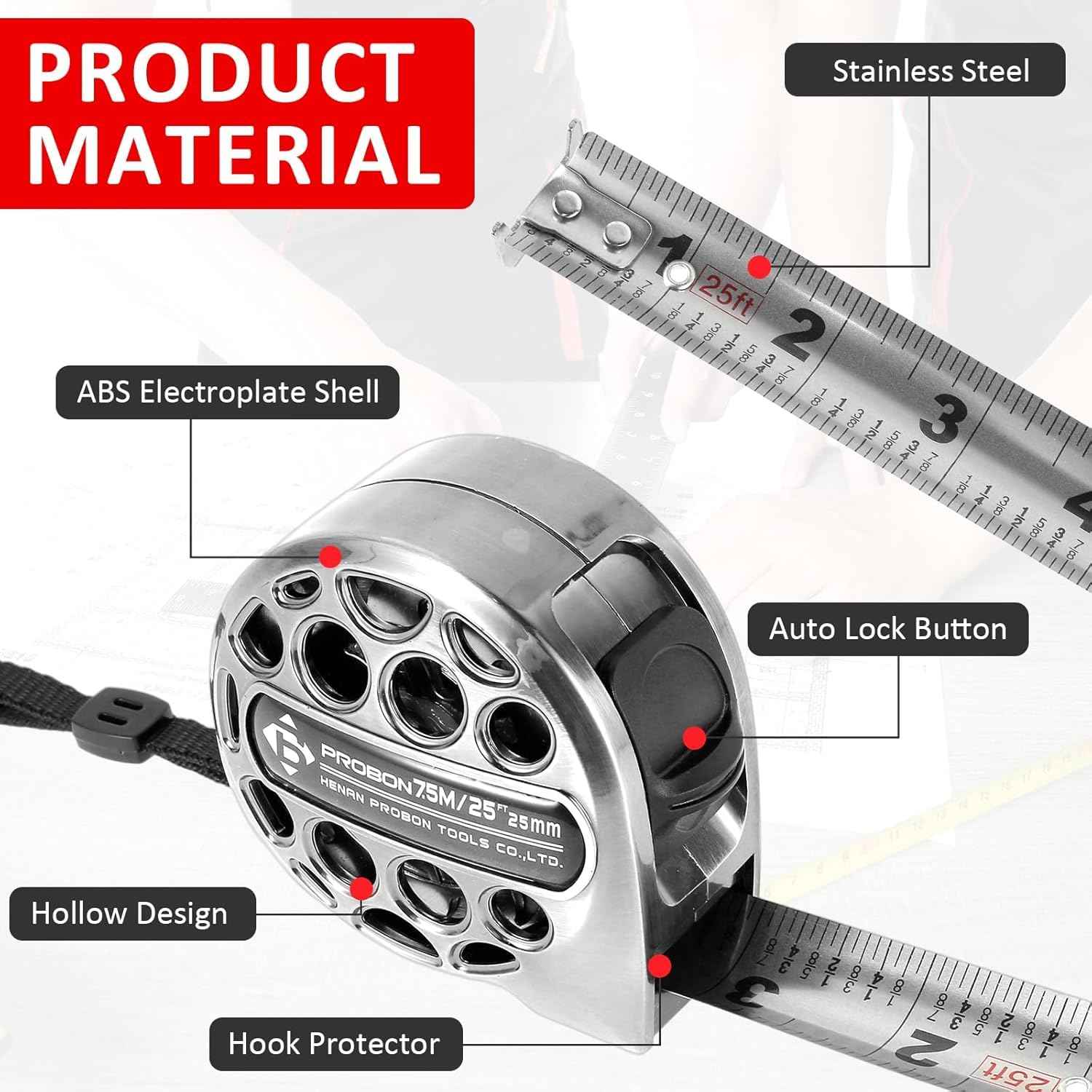 7.5M/25FT Stainless Steel Retractable Tape Measure with Double-Sided Scale, Manual Lock Measure Tape, Waterproof Anti-Fall Measure Ruler, Retractable Measure Ruler for Household Agricultural (1PCS)