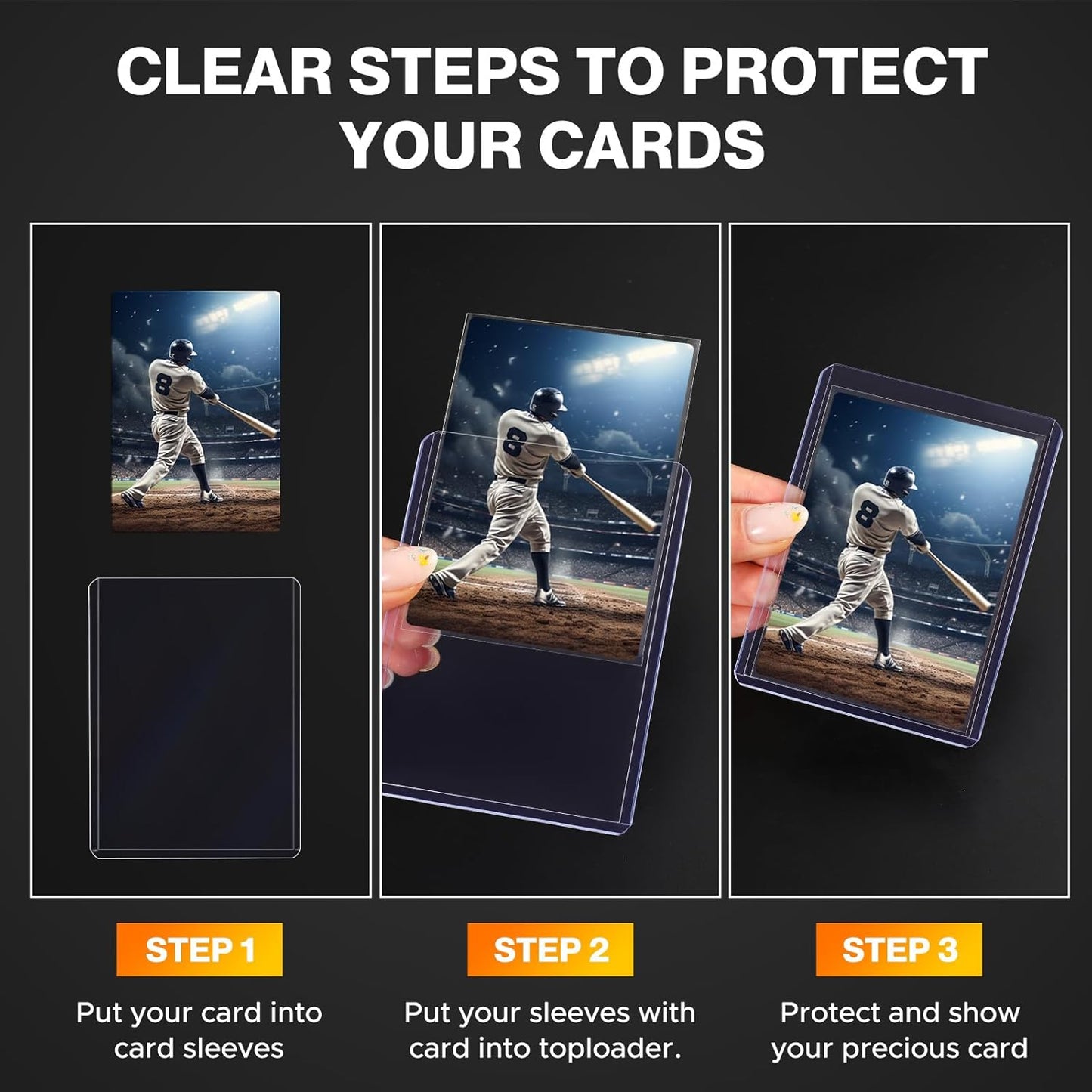 Skiennix 200 Card Sleeves Top Loaders - Durable 3" x 4" Baseball Card Protectors with 96 Pockets